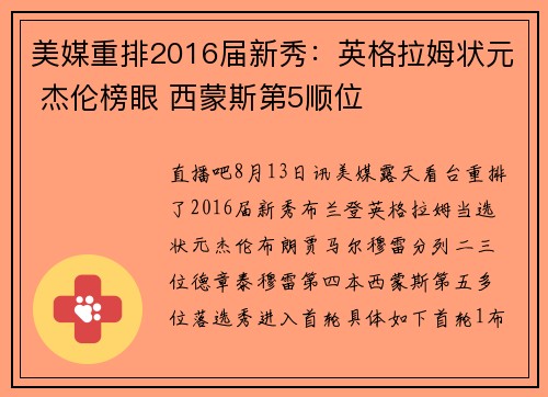 美媒重排2016届新秀：英格拉姆状元 杰伦榜眼 西蒙斯第5顺位
