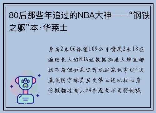 80后那些年追过的NBA大神——“钢铁之躯”本·华莱士