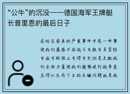 “公牛”的沉没——德国海军王牌艇长普里恩的最后日子