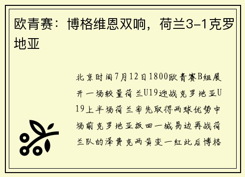 欧青赛：博格维恩双响，荷兰3-1克罗地亚